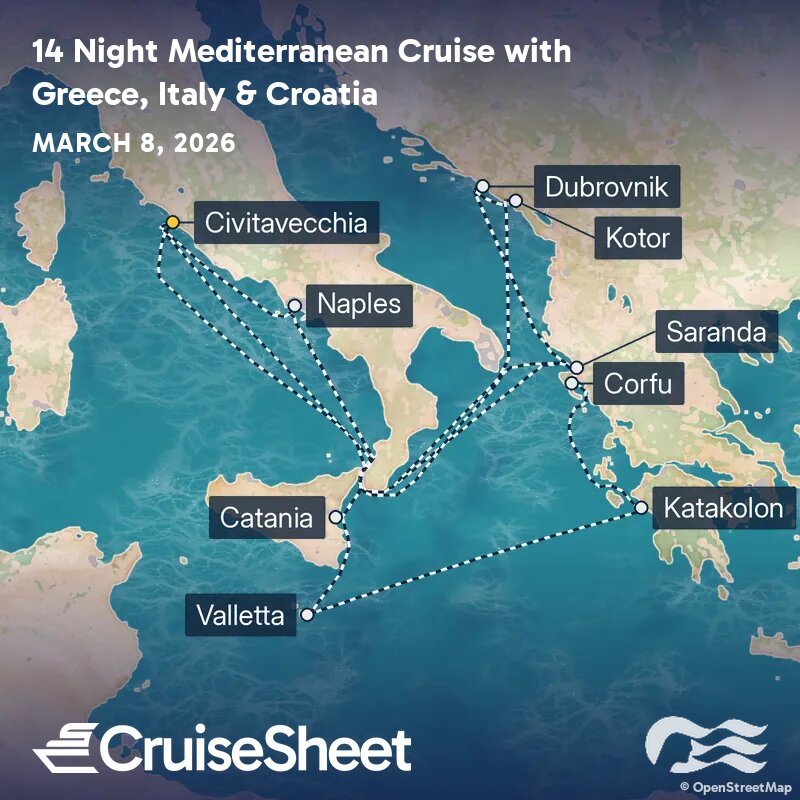 Sapphire Princess Mar 8: Mediterranean Cruise with Greece, Italy & Croatia